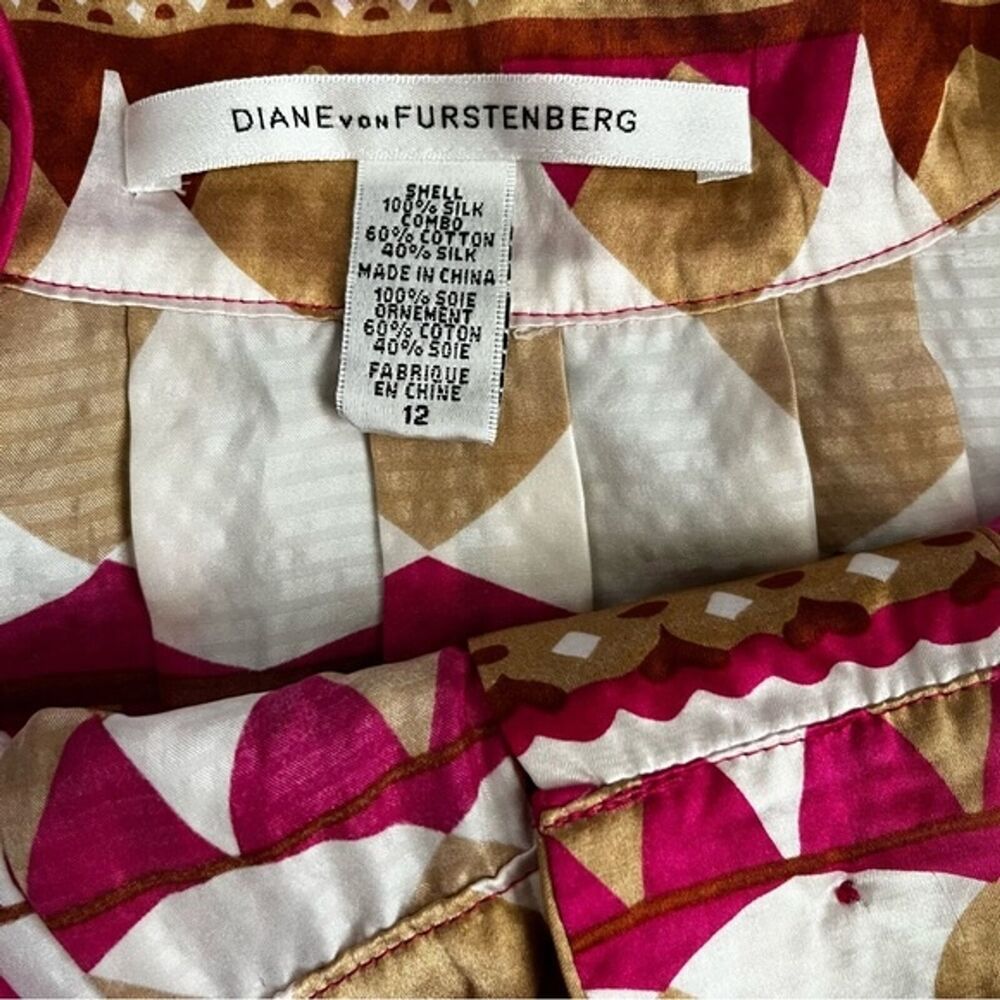 Diane Von Furstenberg Women’s Pink Geometric Silk Shift Dress Size 12 Vintage - Picture 2 of 10